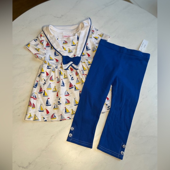 Little Lass Sailboat Two Piece Cotton Capri Legging Set Toddler Girl Size 4T NWT - Picture 1 of 6